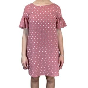 SHEIN LOOSE FITTED PINK AND WHITE POKA DOT VINTAGE SHIFT DRESS
